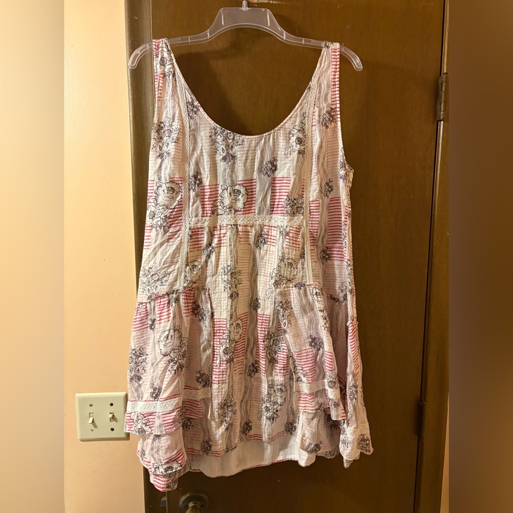 Suno white & pink floral striped silk slip mini dress